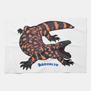Hungry gila monster lizard cartoon illustration kitchen towel