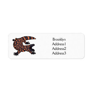 Hungry gila monster lizard cartoon illustration label