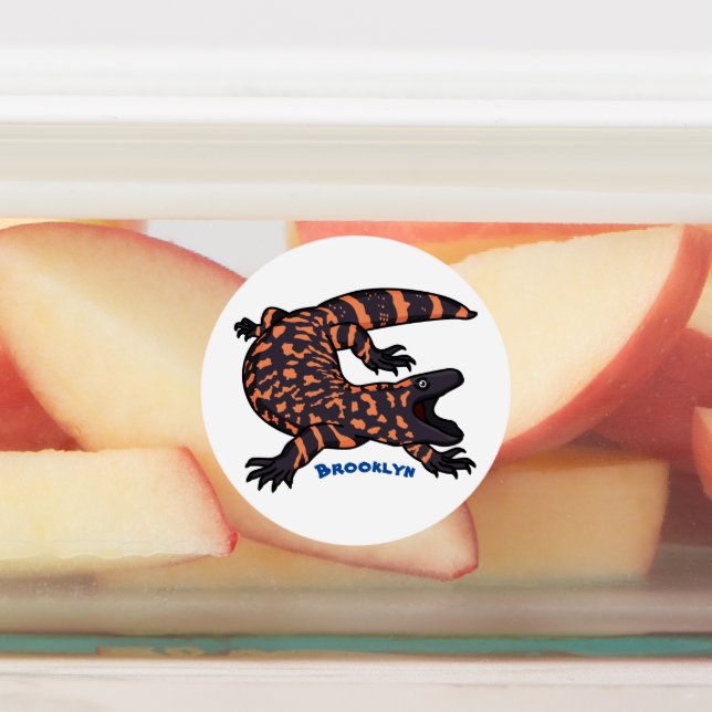 Hungry gila monster lizard cartoon illustration  labels (Affixed)