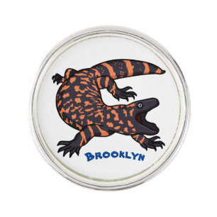 Hungry gila monster lizard cartoon illustration lapel pin