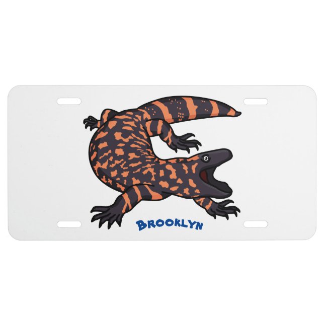 Hungry gila monster lizard cartoon illustration license plate (Front)