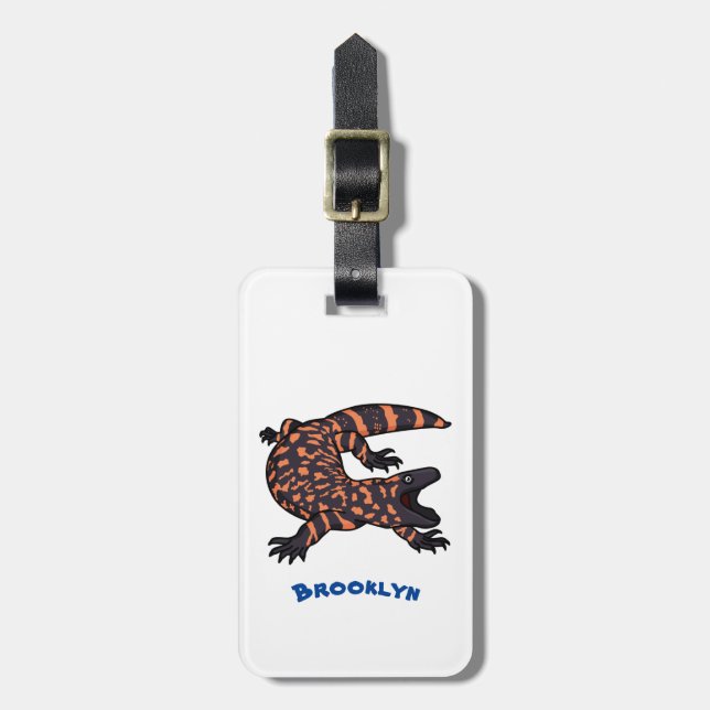 Hungry gila monster lizard cartoon illustration luggage tag (Front Vertical)