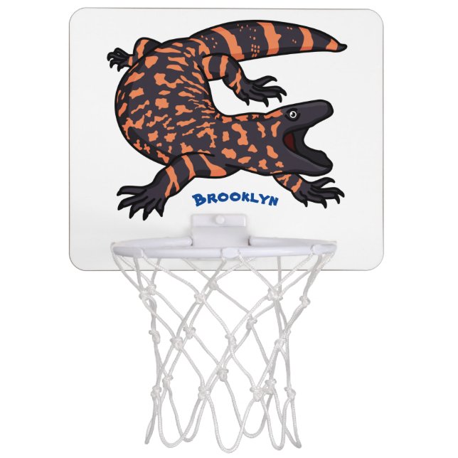 Hungry gila monster lizard cartoon illustration  mini basketball hoop (Front)