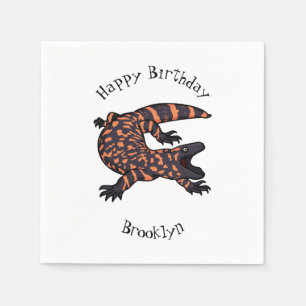 Hungry gila monster lizard cartoon illustration  napkins