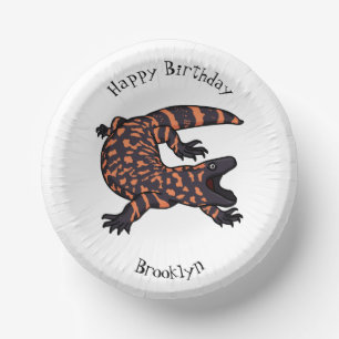 Hungry gila monster lizard cartoon illustration paper bowls