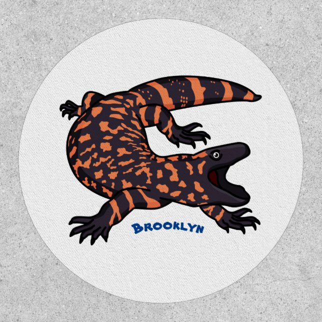 Hungry gila monster lizard cartoon illustration patch (Front)
