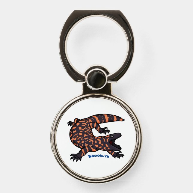 Hungry gila monster lizard cartoon illustration phone ring stand (Front)
