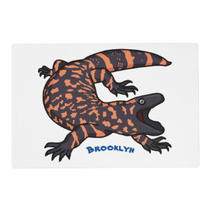 Hungry gila monster lizard cartoon illustration placemat