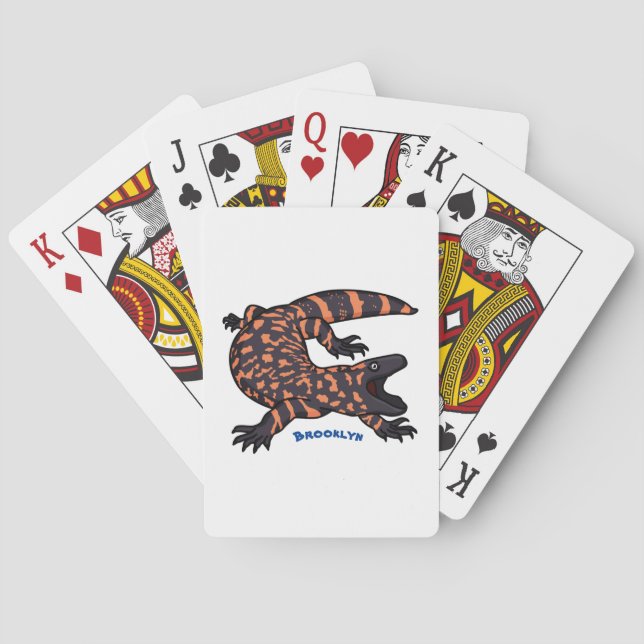 Hungry gila monster lizard cartoon illustration poker cards (Back)