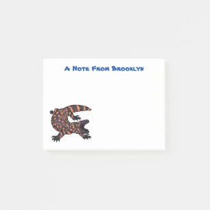 Hungry gila monster lizard cartoon illustration post-it notes