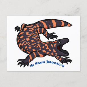 Hungry gila monster lizard cartoon illustration postcard