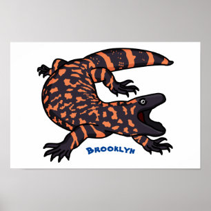 Hungry gila monster lizard cartoon illustration poster