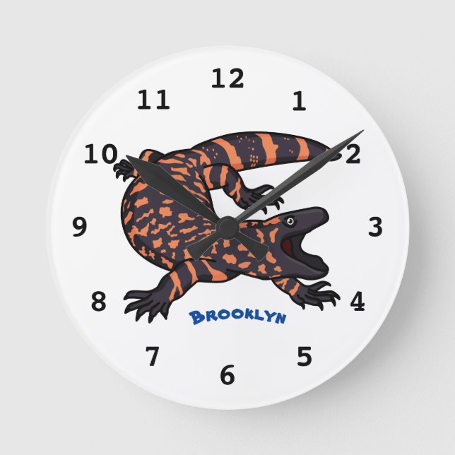 Hungry gila monster lizard cartoon illustration round clock (Front)