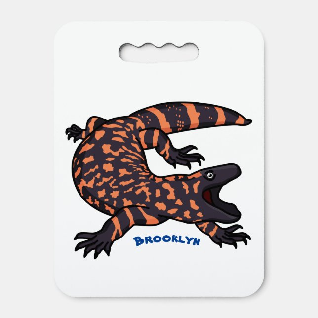 Hungry gila monster lizard cartoon illustration seat cushion (Front Vertical)