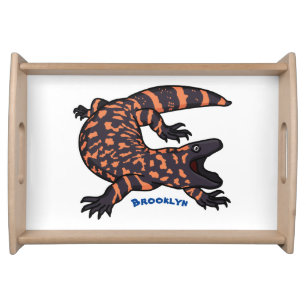 Hungry gila monster lizard cartoon illustration serving tray