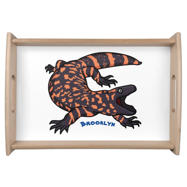 Hungry gila monster lizard cartoon illustration serving tray (Front)