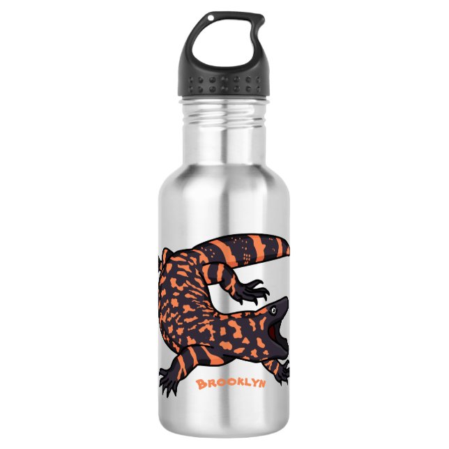 Hungry gila monster lizard cartoon illustration stainless steel water bottle (Front)