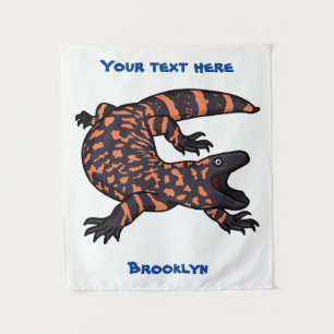 Hungry gila monster lizard cartoon illustration tapestry