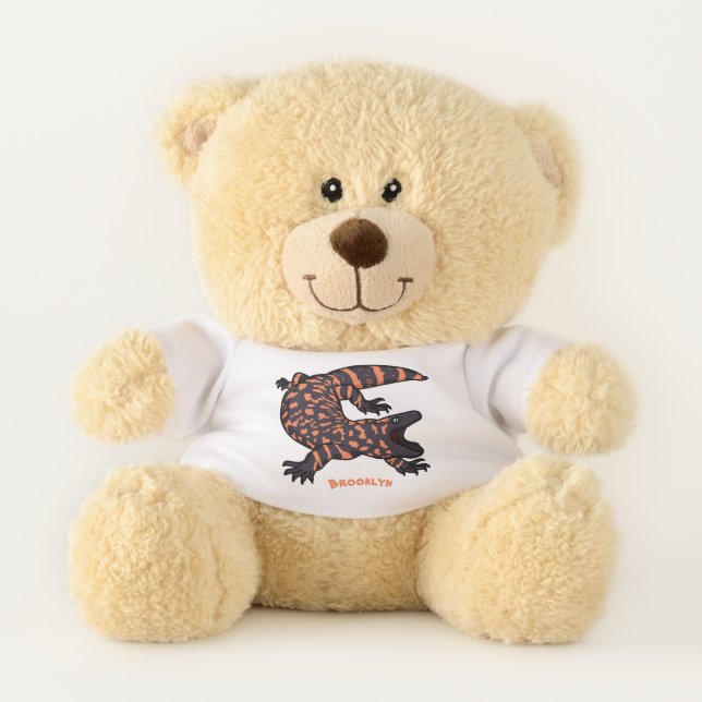 Hungry gila monster lizard cartoon illustration  teddy bear (Front)