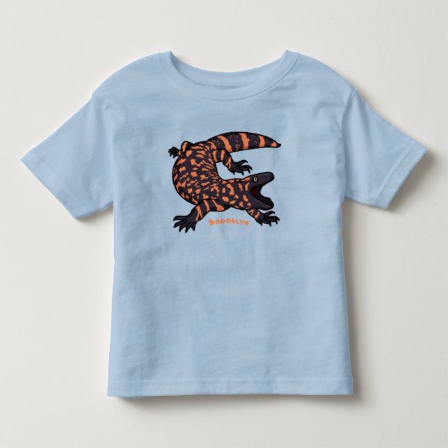 Hungry gila monster lizard cartoon illustration toddler t-shirt (Front)