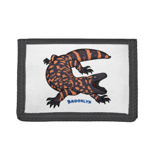 Hungry gila monster lizard cartoon illustration trifold wallet