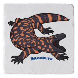 Hungry gila monster lizard cartoon illustration trivet