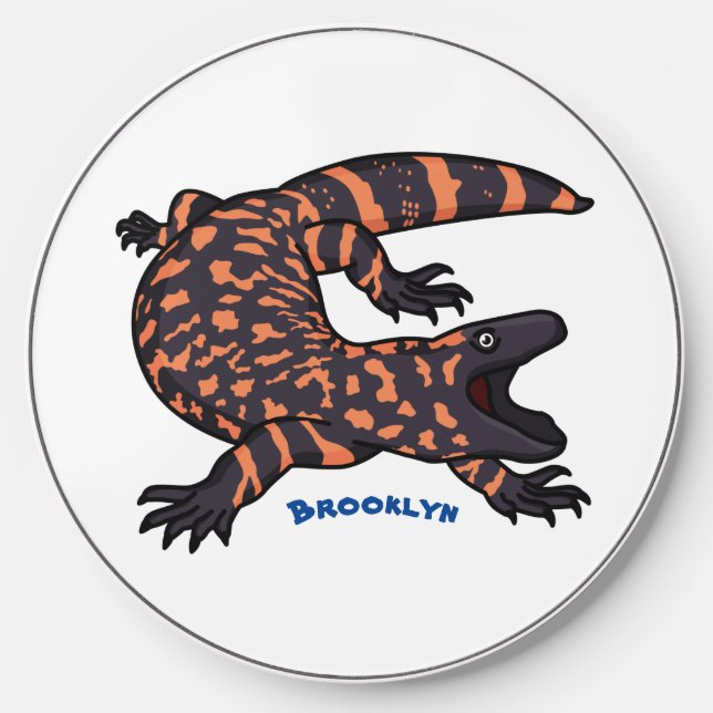 Hungry gila monster lizard cartoon illustration wireless charger  (Front)