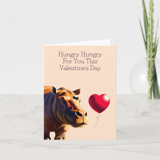 Hungry Hippo Valentine's Day Card - Funny and Cute (Front)