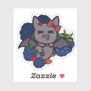 Hungry Kawaii Bat with Blueberries - Funny Fruit B Sticker