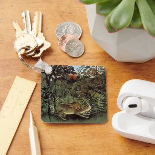 Hungry Lion by Henri Rousseau, Vintage Wild Animal Keychain