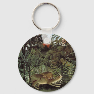 Hungry Lion by Henri Rousseau, Vintage Wild Animal Keychain