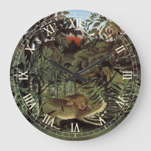 Hungry Lion by Henri Rousseau, Vintage Wild Animal Large Clock
