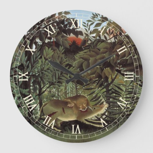 Hungry Lion by Henri Rousseau Vintage Wild Animal Large Clock