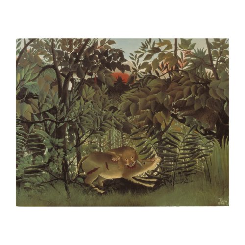 Hungry Lion by Henri Rousseau Vintage Wild Animal Wood Wall Art