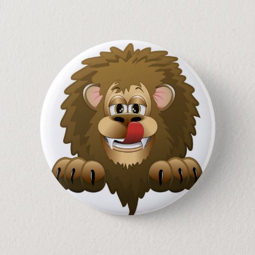 Hungry Lion Cartoon Pinback Button