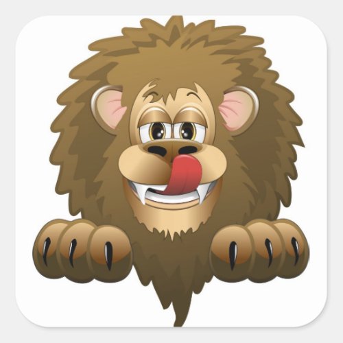Hungry Lion Cartoon Square Sticker