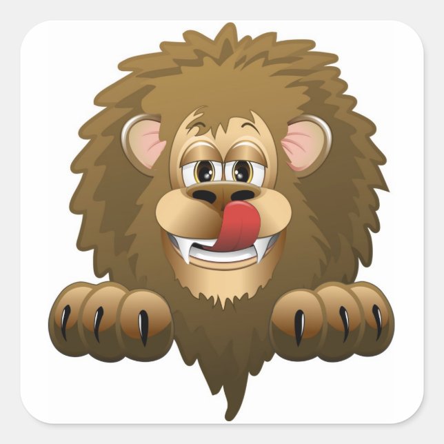 Hungry Lion Cartoon Square Sticker (Front)