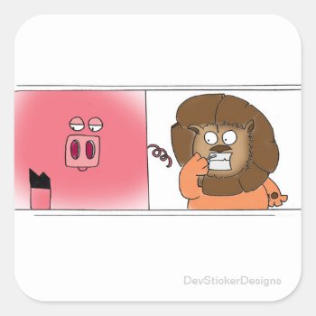 Hungry Lion Square Sticker by DevStickerDesigns at Zazzle