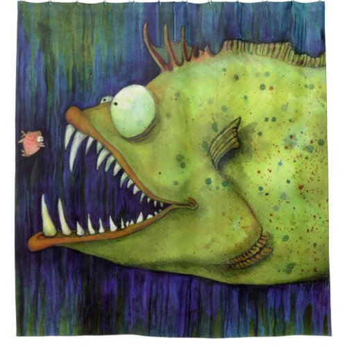 Hungry Ned Fish Watercolor by Mike Quinn Shower Curtain