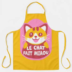 Hungry Orange Tabby Cat Says Meow in French Apron