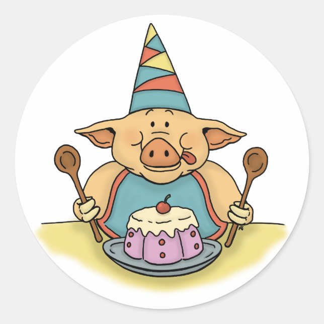 hungry piggy funny birthday sticker (Front)