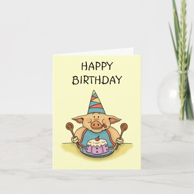 hungry piggy happy birthday note card (Front)