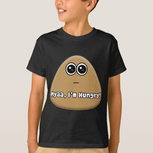 Hungry Pou logo with text _ Kids T_Shirt _ Dark