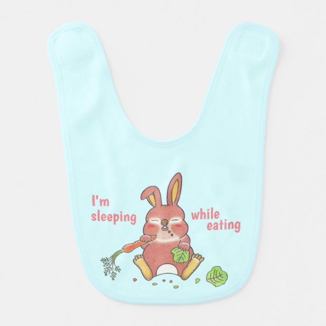 Hungry & Sleepy Bunny Baby Bib Blue (Front)