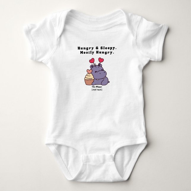 Hungry & Sleepy Hippo - Cute Mostly Hungry Baby Qu Baby Bodysuit (Front)
