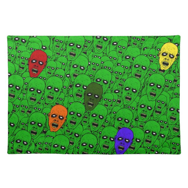 Hungry Undead Zombie Heads Cloth Placemat (Front)