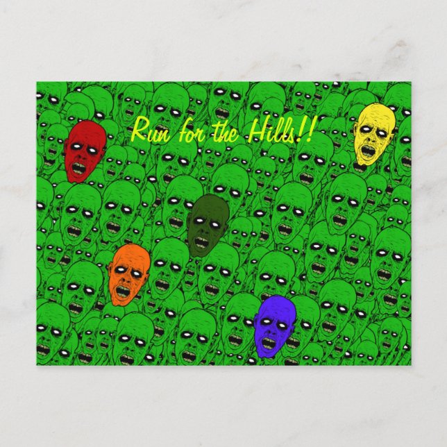 Hungry Undead Zombie Heads Postcard (Front)