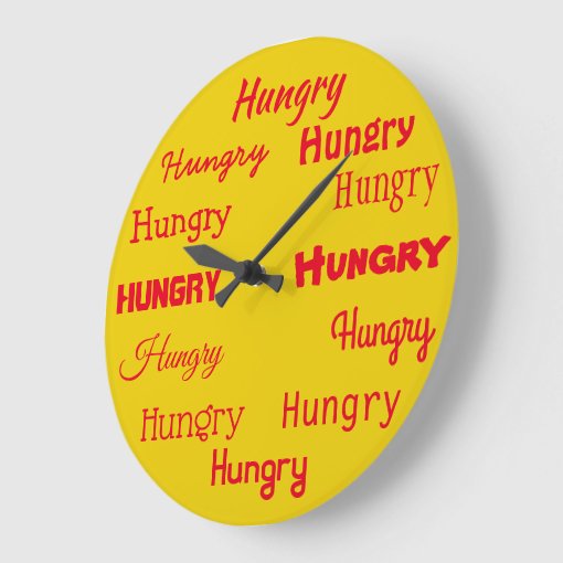Hungry Word Print Design Funny Large Clock Zazzle