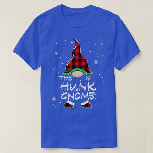 Hunk Gnome Buffalo Plaid Matching Family Christmas T-Shirt (Design Front)