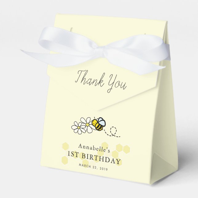 Hunny Bee Daisy Floral Yellow Girl Birthday Favor Boxes (Front Side)
